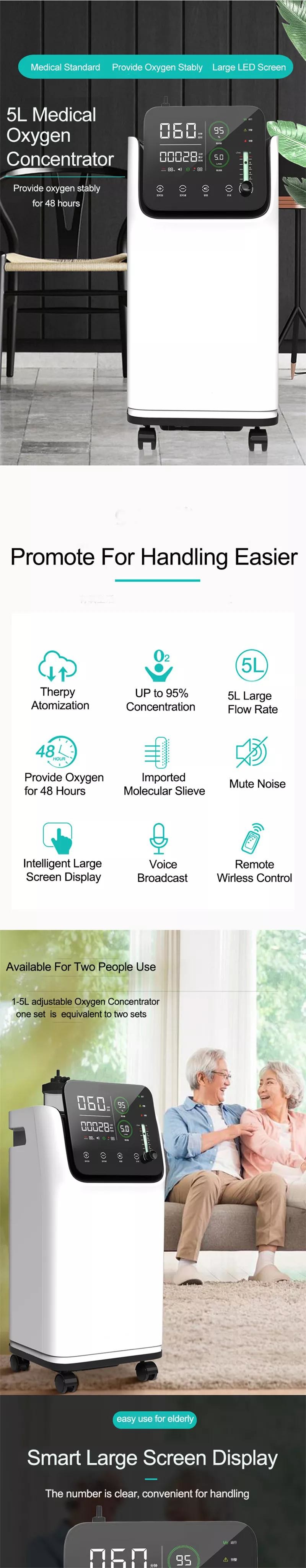 Low Noise Portable 5 Litre Oxygen Concentrator Generator Medical Equipment