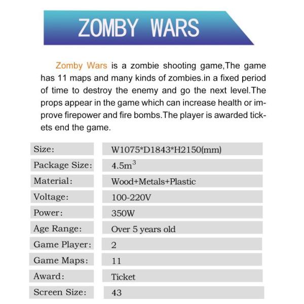Zombywar Crazy Water Shooting Redemption Arcade Machine For Shopping Mall