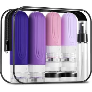 16 Items Purple Silicone Travel Toiletries Bottle Set TSA Approved