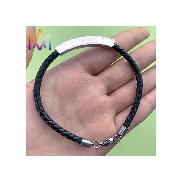 8g Arc Shaped Mens Custom Engraved Leather Bracelets