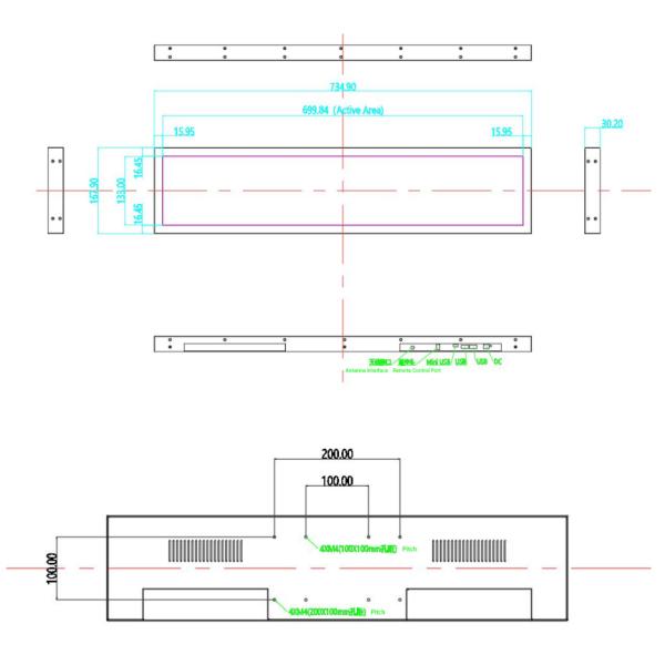 Multilingual Stretched LCD Display USB Host 2.0 1920x360 28 Inch