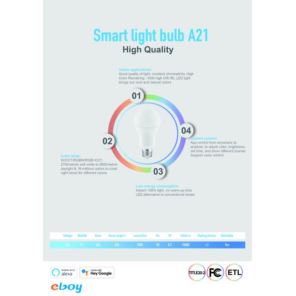 1050lm 11W Size 70*133mm A21 Smart LED Bulbs