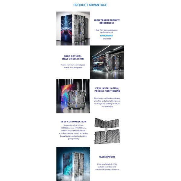 Rental Flexible Transparent LED Film Screen 5600cd/sqm 3D Transparent LED Wall Display