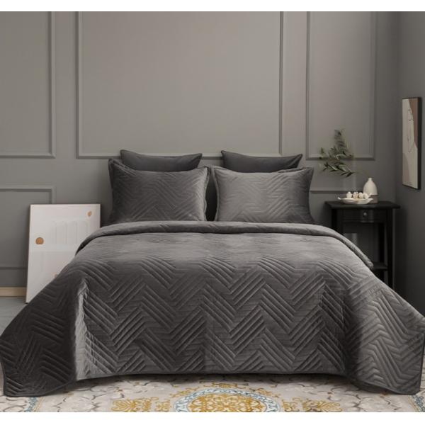 Crystal Velvet Ultrasonic Embossed Bedspread Solid Color Flannel with Cotton Padding Thick Quilted Blanket