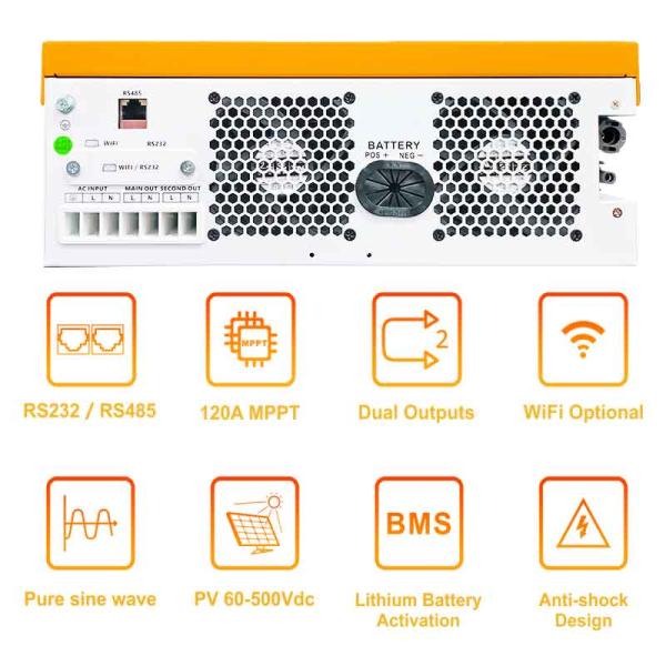 Pure Sine Wave 6.2KW Hybrid Inverter 48V MPPT Charging Mode On/Off Grid Solar Inverter Hybrid