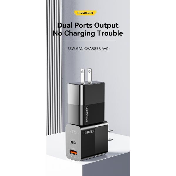 High Power GaN Chargers USB A Type C Double Port Quick Charging PD Wall Charger 33W