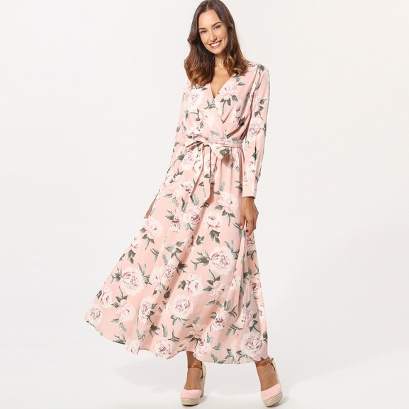 custom make new arrival style rose print long dress for woman