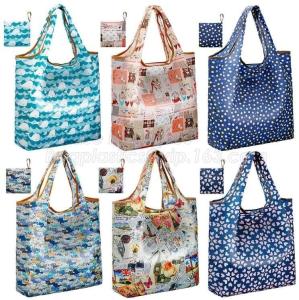 China ECO Friendly nylon foldable reusable grocery bag 5 cute designs folding shopping tote bag fits in pocket bagease package on sale