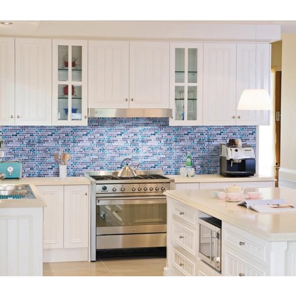 Sea Blue Grey Marble Glass Kitchen Backsplash Mosaic Tiles For Bathroom Bathtub