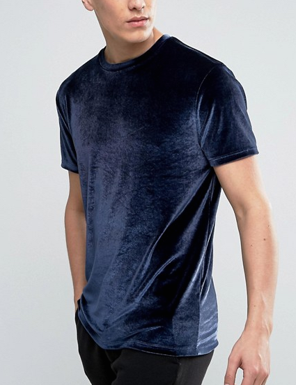 Soft Touch Blank Mens Velour T Shirt / Anti Pilling Oversized Blue T Shirt