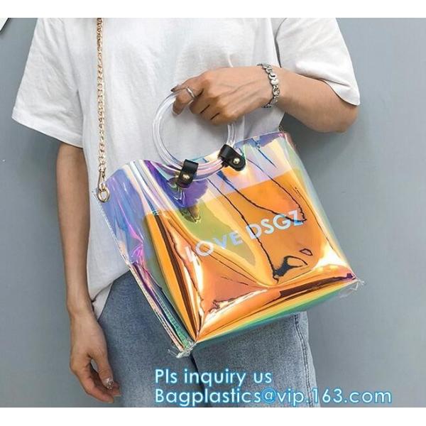 Promotional fashion soft pvc tote beach bag pvc handbag, handbag min min handbag for kids, Zipper Pocket Clear Beach Han