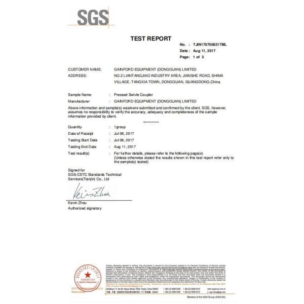 Gainford Equipment (Dongguan) Limited Certifications