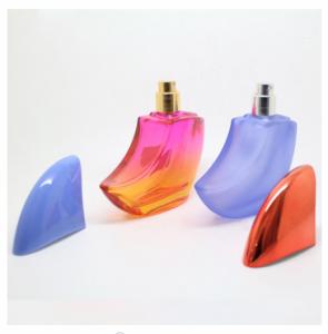 China 50ml moon shape 50 ml glass perfume bottle with various color cap wholesale