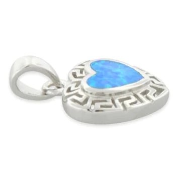 925 Sterling Silver Greek Pattern Lab Opal Heart Pendant For Women Engagement