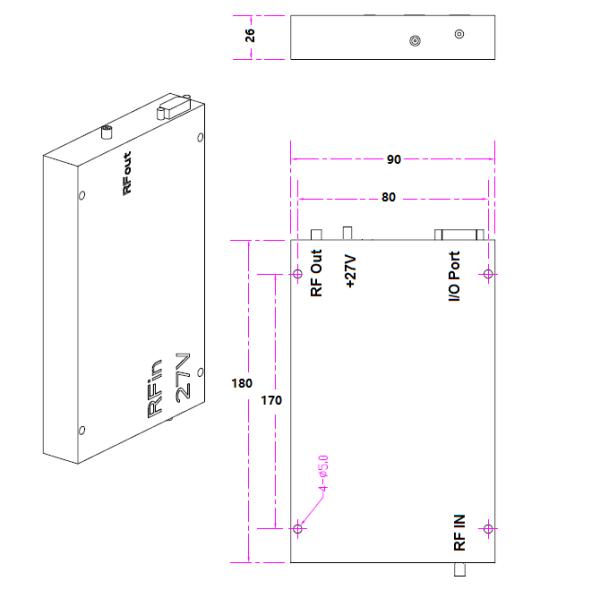 100W RF Linear Power Amplifier 330-340MHz 50dBi Long Range PA DC 28V with Working Voltage 27VDC