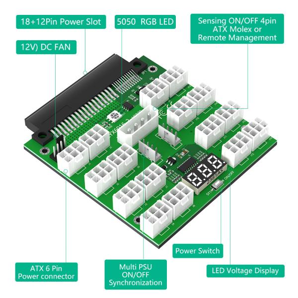 16 Ports 12V PCI-E 6Pin Server Power Supply Breakout Board for Daier 750W 1100W 1600W 2000W 2400W Synchronization Connector