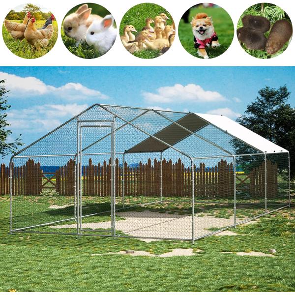 Waterproof Galvanized Steel Tube OEM Chicken Cage Run Chicken Coop with White color cover