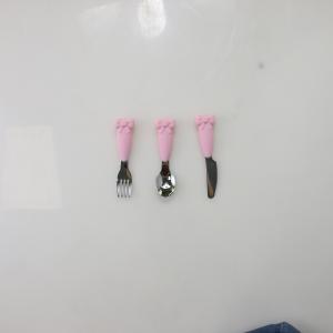 Bow Know Stainless Steel Baby Spoon Silicone Handle Fork Knife Feeding Set