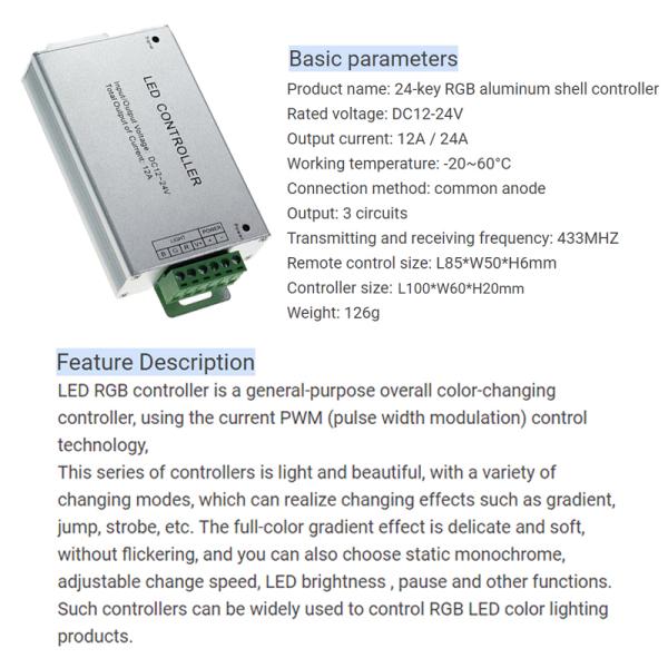 Aluminum Case 24 Key IR Remote Controller 3CH Common Anode Mode