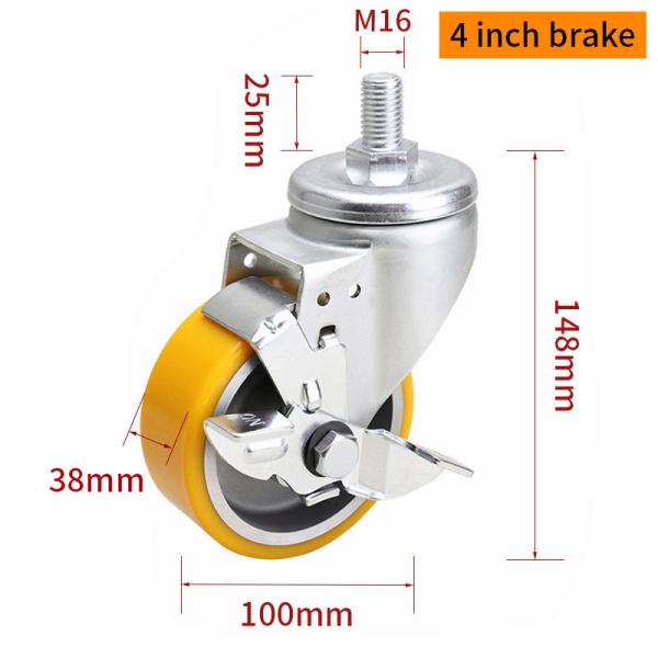 EDL Medium Duty Aluminum Caster 4inch 300kg Threaded by Swivel and Brake type 664S-86A