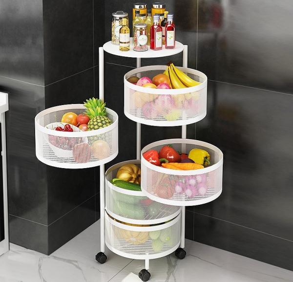 Quality Carbon steel Round Rotatable Multi Layer Kitchen Shelf For Fruit Vegetable for sale