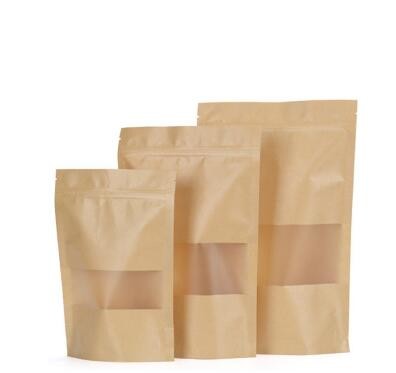 Food Grade Custom Logo Printed Natural Stand-Up Pouch k Window Kraft Paper Bags Food Packaging With Tear Notch