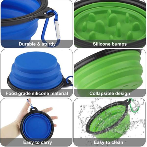 Portable Collapsible Slow Feeder Dog Bowl 35oz Rubber Food Bowl Eco Friendly