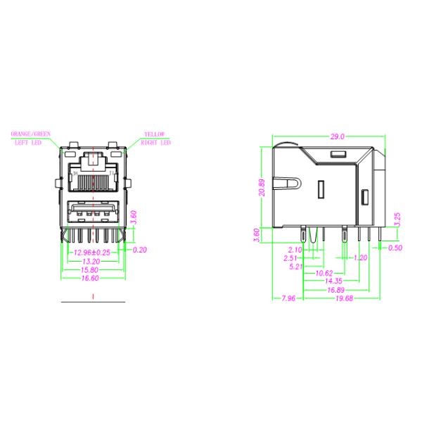 ARJ-196 Gigabit RJ45 with 1 x USB Combo, w/ LEDs, Ext Temp LPJU3836AONL Alternate