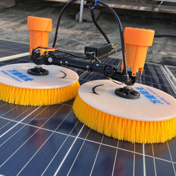 Quality Double Disc Rolling Solar Panel Water Fed Washing Rotary Brush Cleaning Telescopic Pole for sale