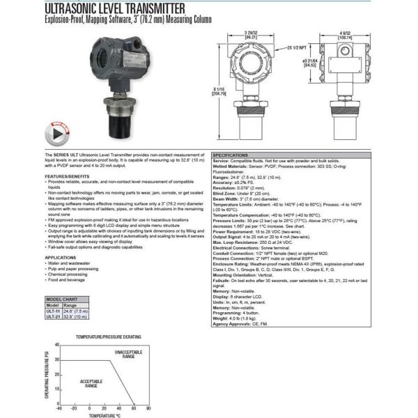 Non Contact Dwyer Ultrasonic Level Meter Explosion Proof 76.2mm