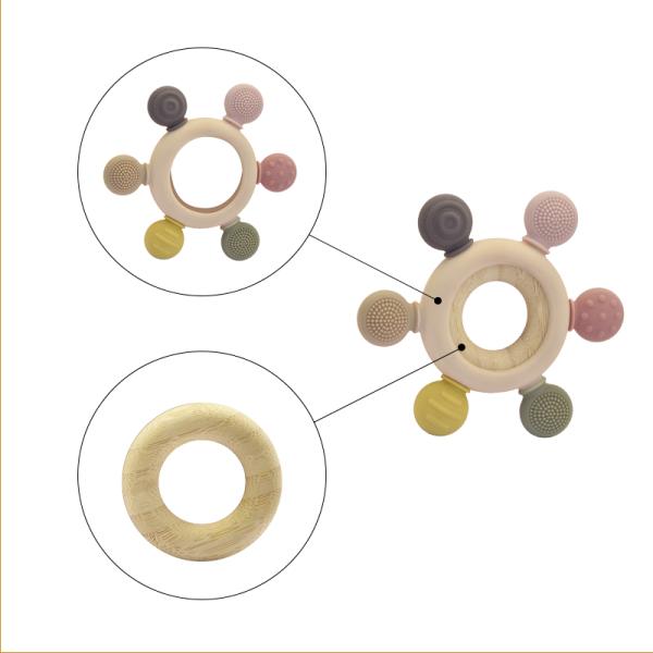 BSCI Food Grade Silicone Teether EN71 BPA Free Nuby Wood