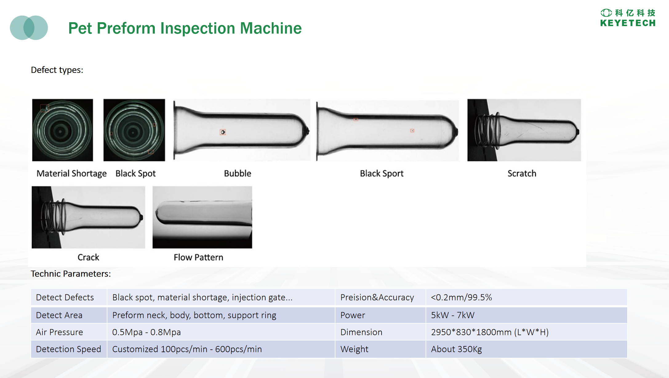 Full Automatic High Speed PET Preform Vision Inspection System by Latest AI Algorithms