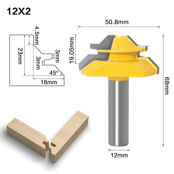 45 Degree Lock Miter Router Bit Woodwork Cutter Tool 1/2 Inch Shank Milling Cutter Wood Furniture Engraving Carving Tools