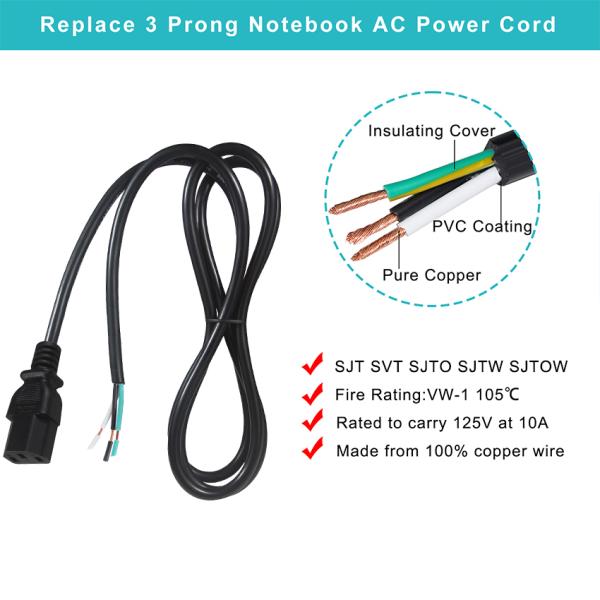 IEC C13 to Stripped Wire Power Cable 10A 250V for Server PDU