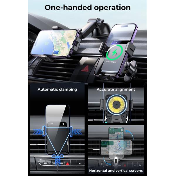 Sliding Cover Magsafe Wireless Car Charger Three Way Automatic Adjustment Clamp Arm
