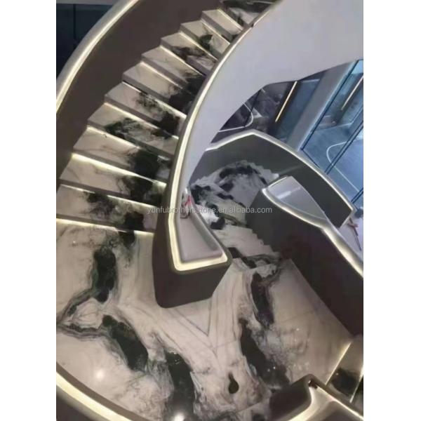 Modern Hotel Staircases Brothers Stone Panda White Marble Treads and Risers Anti Slip