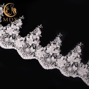 China 3D Flowers White Clothing Lace Trim Handmade 25cm Width Luxury Lace Trim wholesale