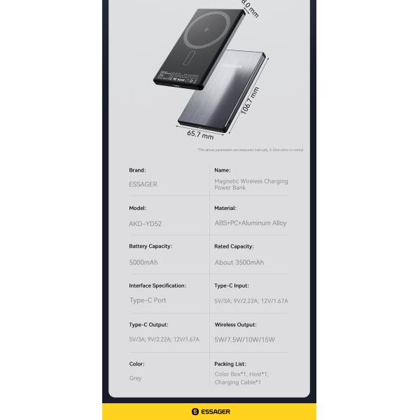 ABS PC Aluminum Alloy Fast Charging Power Bank Ultra Thin Wireless 5000mah