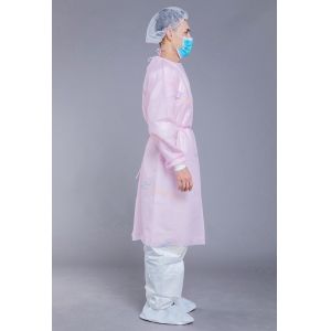 China SMS Surgical 35GSM PP PE Pink Disposable Isolation Gown wholesale