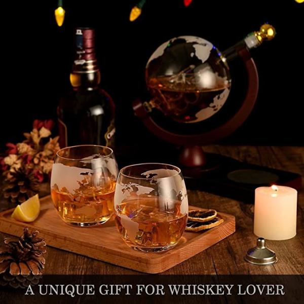 800ml Personalised Whiskey Decanter Globe Set With 2 Etched Globe Whisky Glasses