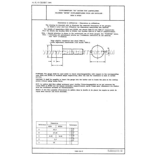IEC60061-3: 7006-12A-2 B22d Supplementary Go Gauges for Lampholders