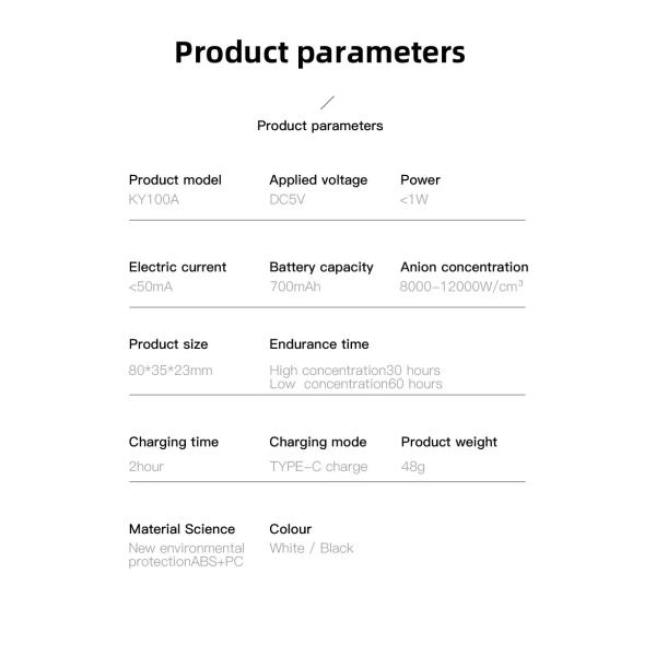 50mA 700mAh Wearable Air Purifier Necklace 1W Negative Ion Air Purifier