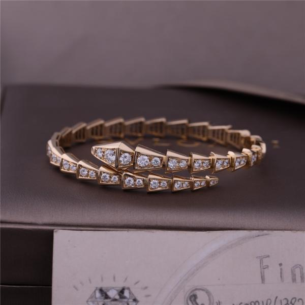 Luxury Brand Serpenti Viper one-coil thin Bracelet Yellow Gold Snake Bracelet with full pavé diamonds