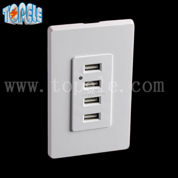 Quality White Usb Wall Outlet , Usb Electrical Outlet 4 USB Ports With 2 Wall Plates for sale