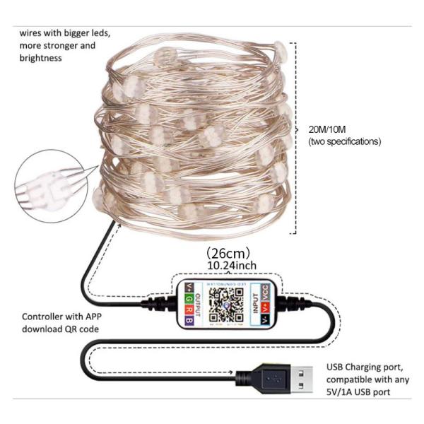 Waterproof Sync Smart Solar Decorative Lights RGB WIFI APP Control LED Copper Wire