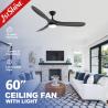 Black Ceiling Fan 3 Blade Solid Wood Blade High Speed Low Noise Dc Motor for sale