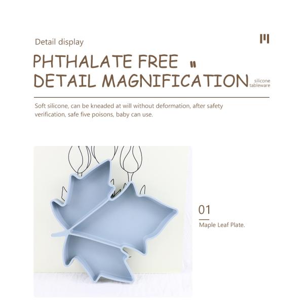 Food Grade Toddler Silicone Plates , Maple Shape Suction Divided Plate Unbreakable