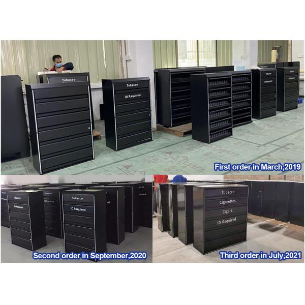 Customized Wall Metal Cigarette Display Stand With Top Light Box And Large Storage Cabinet