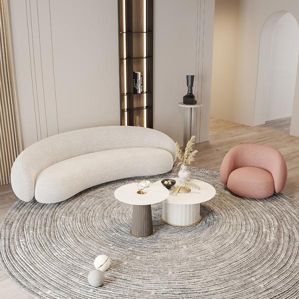 Ergonomic Living Room Fabric Curved Sectional Sofa 253cm