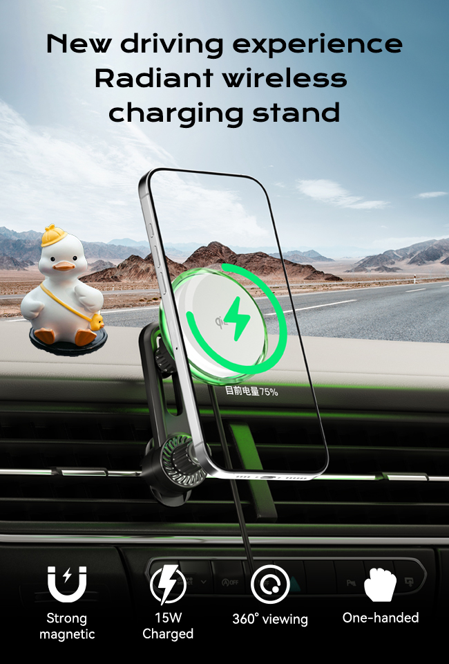 15W/10W/7.5W/5W Output Power Magsafe Car Mount With Crystal Texture And Magnetic Enhancement For Secure Wireless Charging